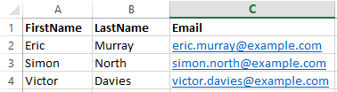 Example CSV layout for user import